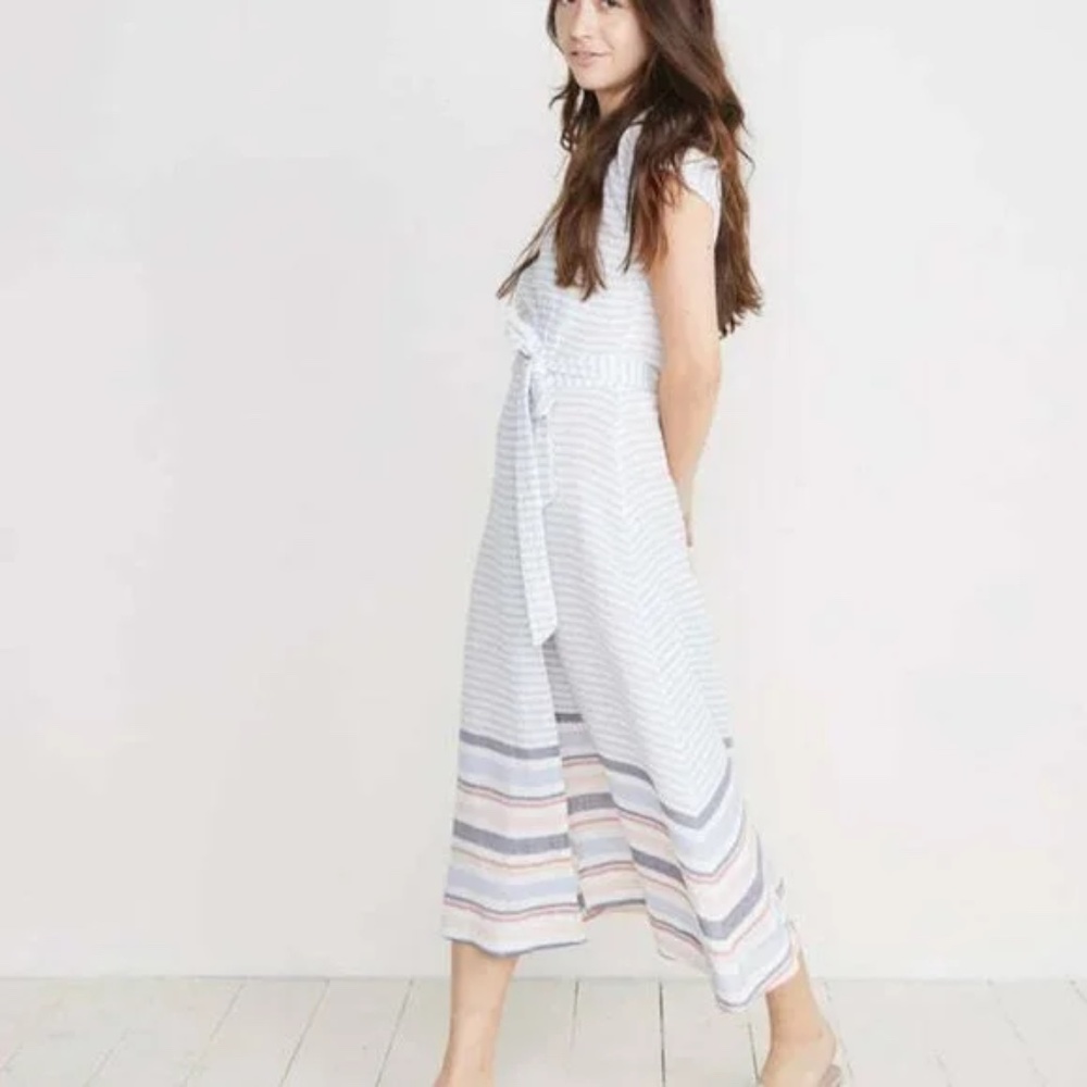 Marine Layer Maddie Striped Midi Multi Blue Wrap Dress Size XS